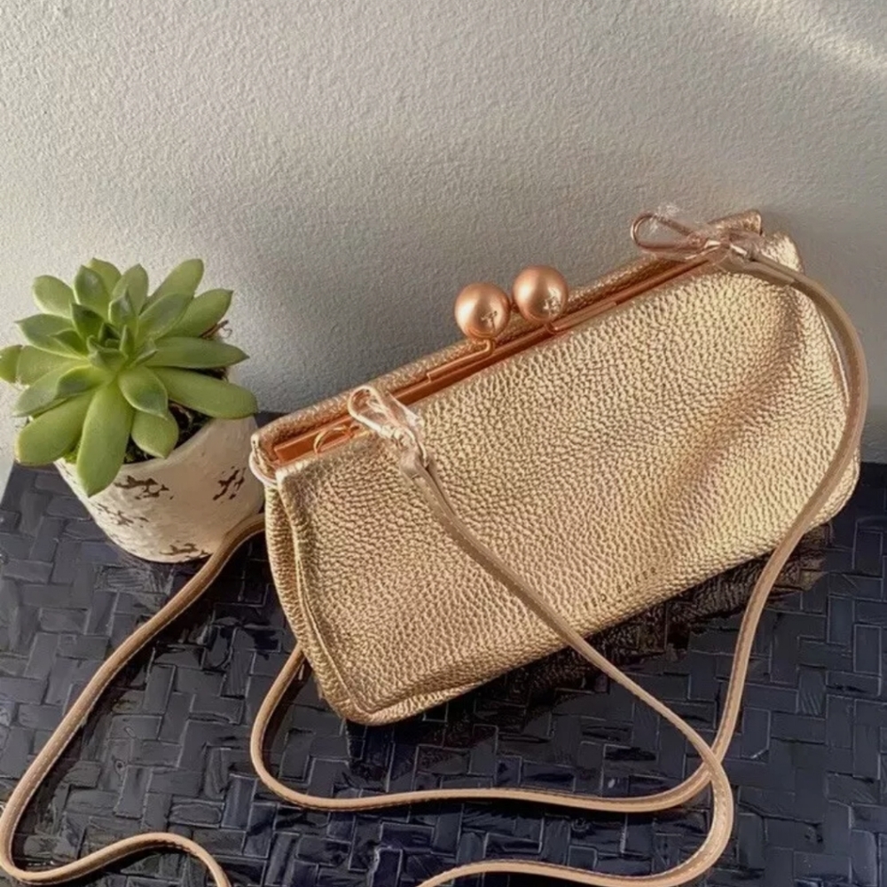 Ted Baker Rose Gold Clutch,  Crossbody Bag with Bobble, Kisslock Closure